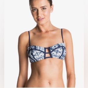 NWT Roxy Visual Touch Bandeau bikini top- Large Blue